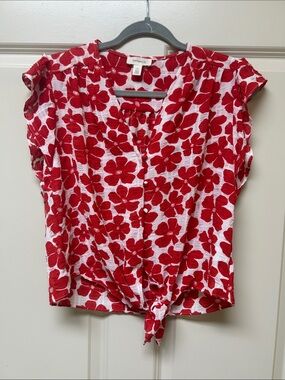 Tamara H Red Floral Tie-Front Women’s Top